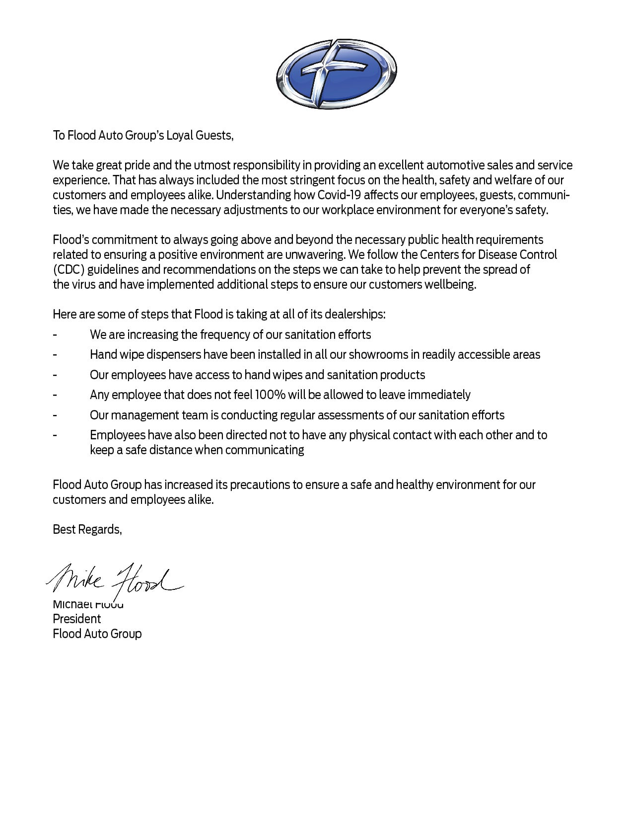 Flood's COVID-19 policy